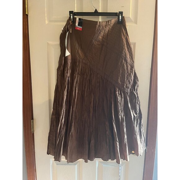 NWT- Boho Brown Crinkle maxi Skirt Size 12 fashion bug100% Cotton Made In India - Picture 2 of 12